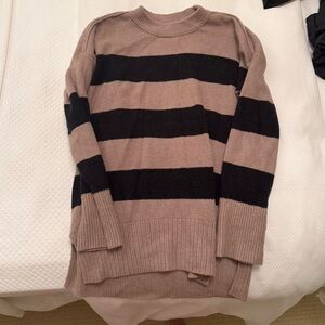 Striped Crewneck Knit Sweater in Taupe and Black